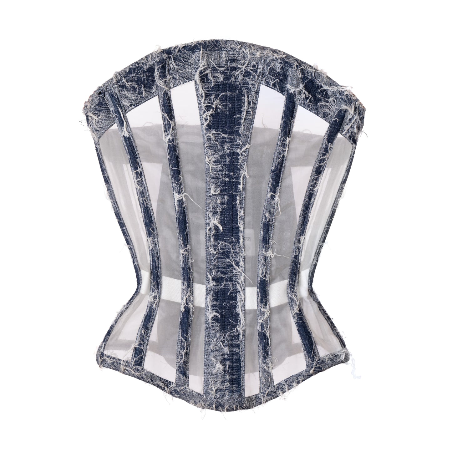 SCRATCHED DENIM & MESH CORSET