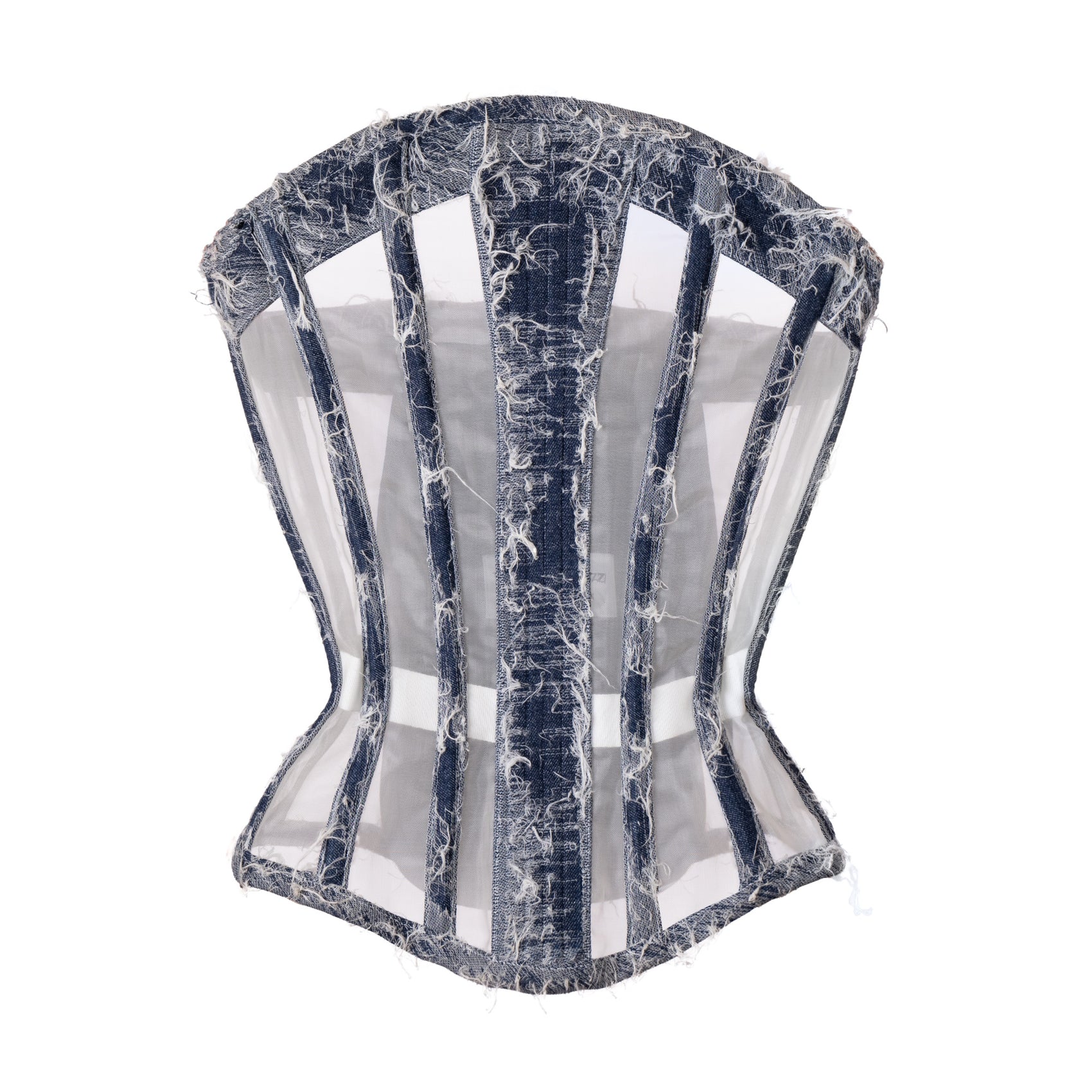 SCRATCHED DENIM & MESH CORSET