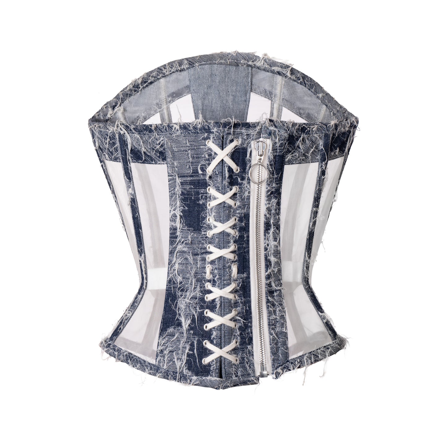 SCRATCHED DENIM & MESH CORSET